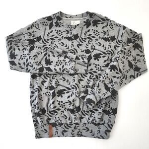 Ampersand Avenue Gray Black Floral Botanical Crewneck Sweatshirt XS Pullover